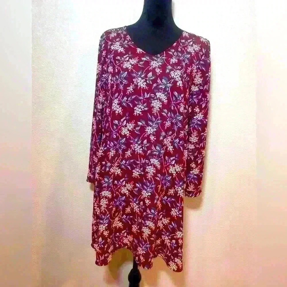 Madewell Burgundy Floral Long Sleeve Dress with brass buttons down back Sz Small - Picture 1 of 9